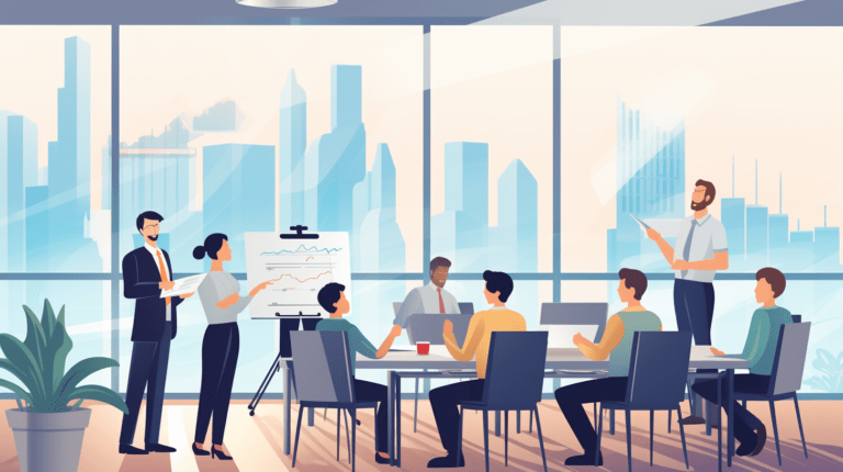 A fractional CMO leading a meeting in a conference room