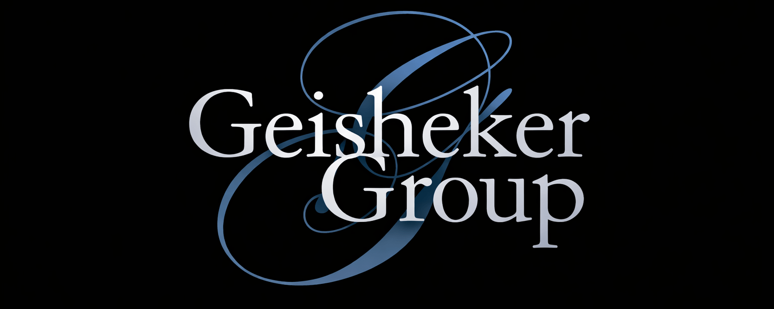 Geisheker Group logo black white and blue