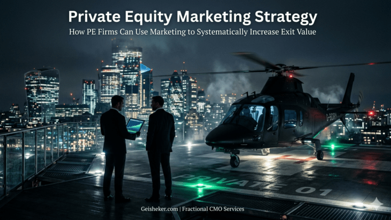 Private equity marketing strategy framework showing how PE firms use marketing to increase EBITDA and exit value